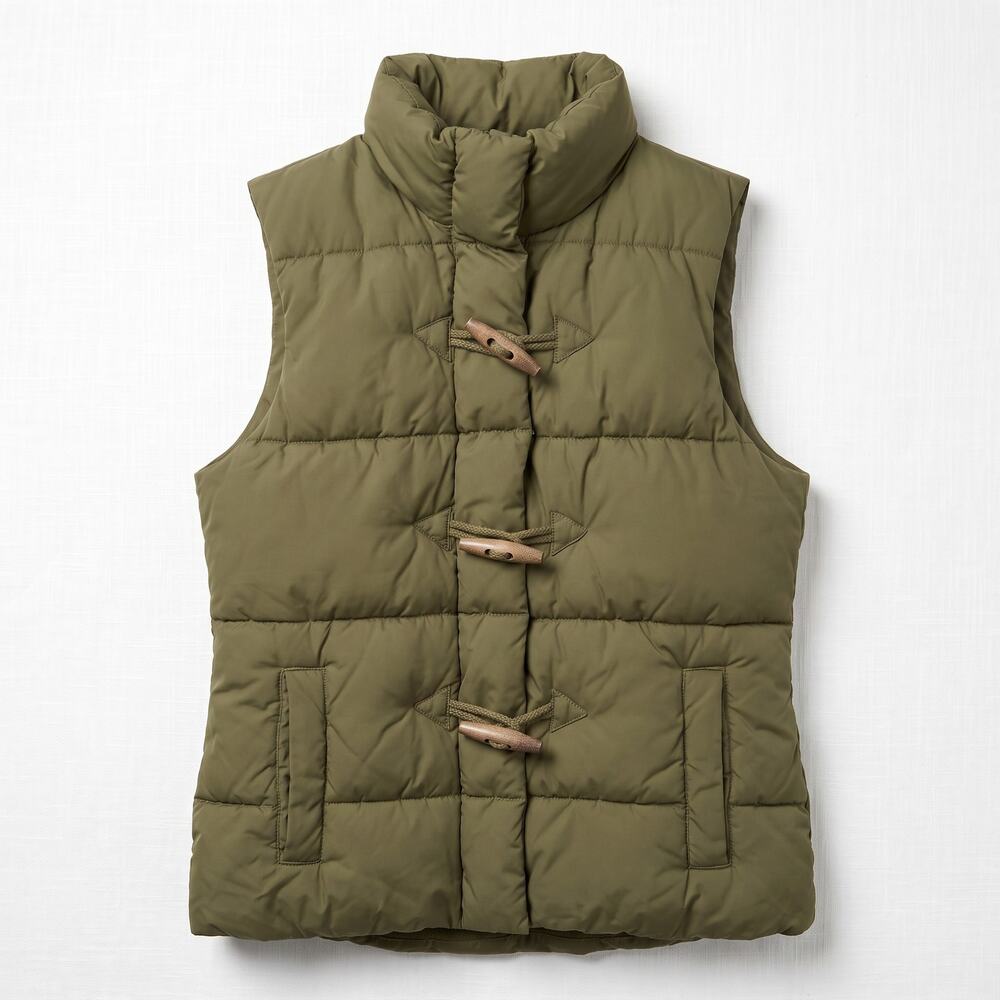 Gap Olive Green Toggle Closure Women's Small Fleece Lined Puffer Vest Outdoors